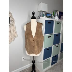 Women's Vtg Vintage 100% Leather Brown Suede Western Style Vest Cowgirl Large L